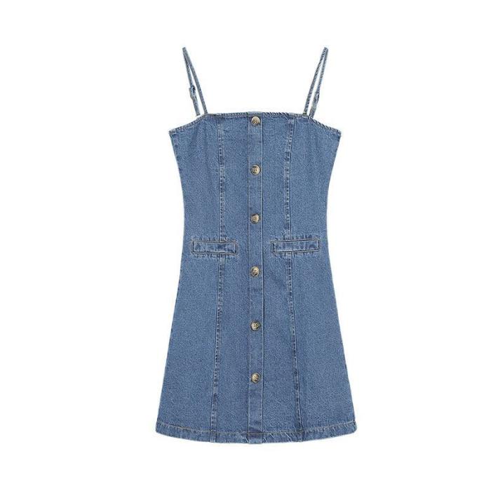 Femme Chain Strap Denim Dress  | Robes Femme Femme